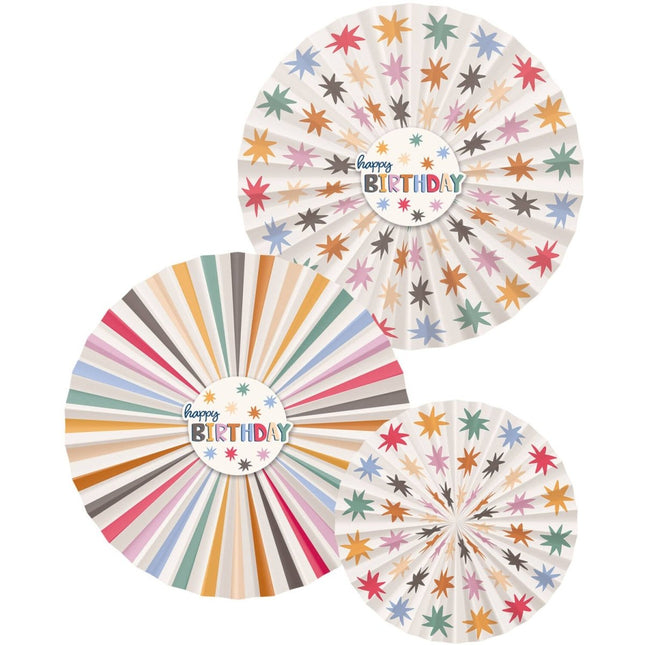 Happy Birthday Papieren Waaiers Gekleurd 3st van Folat koop je bij Partywinkel