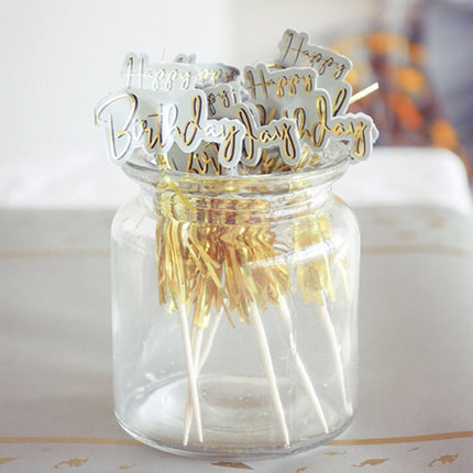 Happy Birthday Parasol Prikkers Golden Dawn 12cm 12st van Folat koop je bij Partywinkel