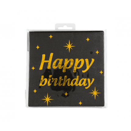 Happy Birthday Servetten Zwart Goud 19cm 16st - Partywinkel - 8716764238383