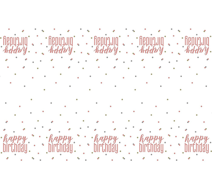 Happy Birthday Tafelkleed Rose Goud 2,13m van Unique koop je bij Partywinkel