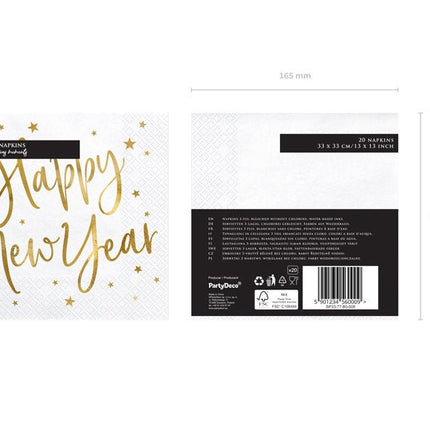 Happy New Year Servetten Wit 33cm 20st van Partydeco koop je bij Partywinkel