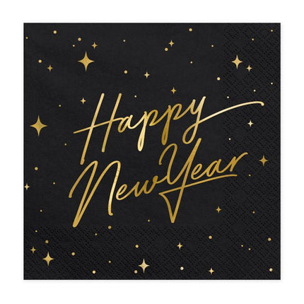 Happy New Year Servetten Zwart 33cm 20st van Partydeco koop je bij Partywinkel