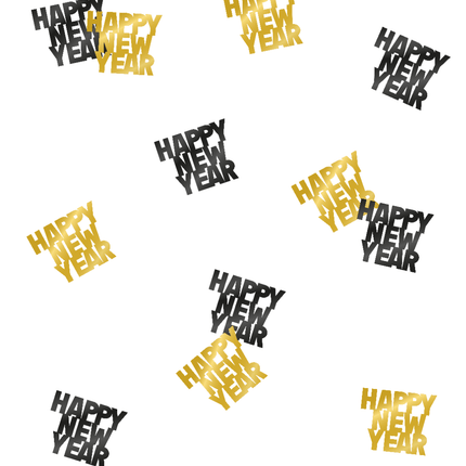 Happy New Year Tafelconfetti Zwart Goud 14gr van Paper Dreams koop je bij Partywinkel