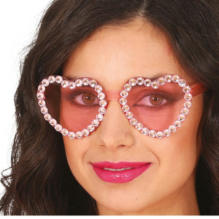 Hartjes Bril Roze Diamantjes - Partywinkel - 8434077182383