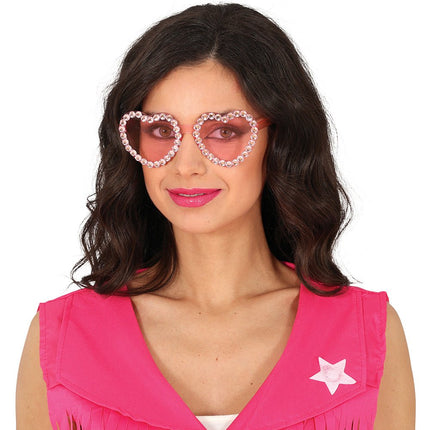 Hartjes Bril Roze Diamantjes - Partywinkel - 8434077182383