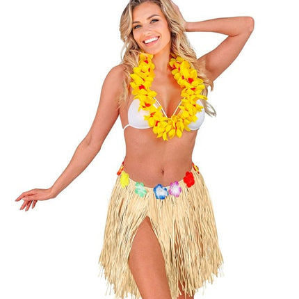 Hawaiirokje Naturel Met Bloemenriem 40cm van Widmann koop je bij Partywinkel