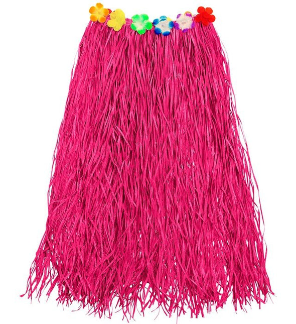 Hawaiirokje Roze Met Bloemenriem 80cm van Widmann koop je bij Partywinkel