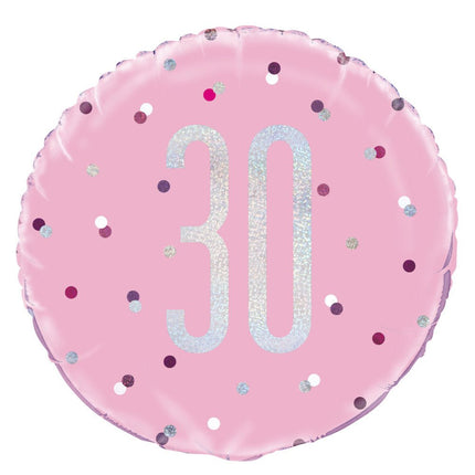 Helium Ballon 30 Jaar Roze 45cm leeg van Unique koop je bij Partywinkel