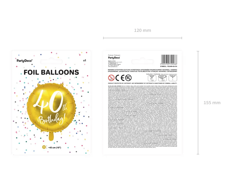 Helium Ballon 40Th Birthday Goud Leeg 45cm van Partydeco koop je bij Partywinkel