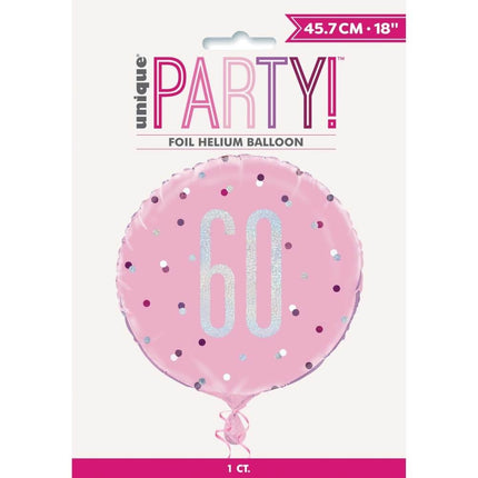 Helium Ballon 60 Jaar Roze 45cm leeg van Unique koop je bij Partywinkel