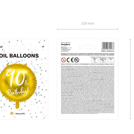Helium Ballon 90Th Birthday Goud Leeg 45cm van Partydeco koop je bij Partywinkel