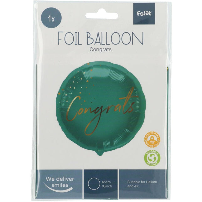 Helium Ballon Congrats Groen Leeg 45cm van Folat koop je bij Partywinkel