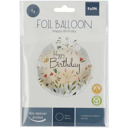 Helium Ballon Happy Birthday Bloemen Leeg 45cm van Folat koop je bij Partywinkel