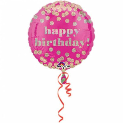 Helium Ballon Happy Birthday Roze Dots 43cm leeg van Anagram koop je bij Partywinkel