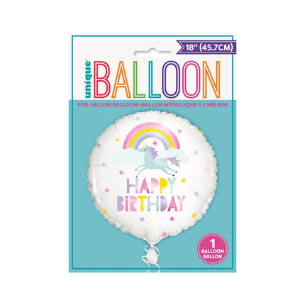 Helium Ballon Happy Birthday Unicorn Wit 45cm leeg van Unique koop je bij Partywinkel