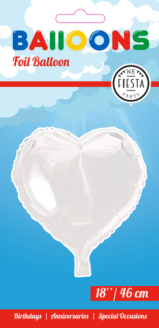Helium Ballon Hart Wit 45cm leeg - Partywinkel - 5712735003724