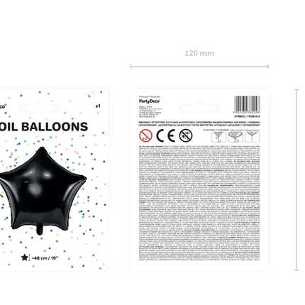 Helium Ballon Ster Zwart Leeg 48cm van Partydeco koop je bij Partywinkel