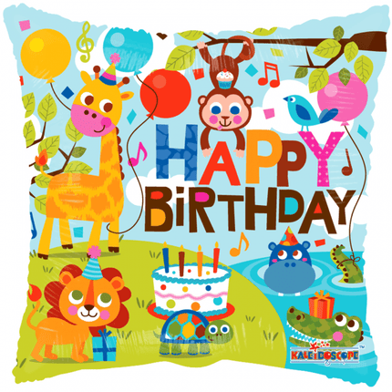 Helium Ballon Vierkant Happy Birthday Jungle 45cm leeg van WeFiesta koop je bij Partywinkel