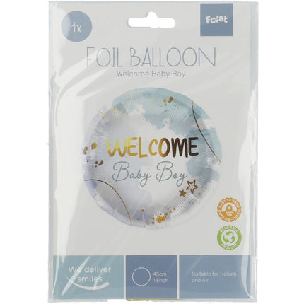 Helium Ballon Welcome Baby Boy Blauw Leeg 45cm van Folat koop je bij Partywinkel