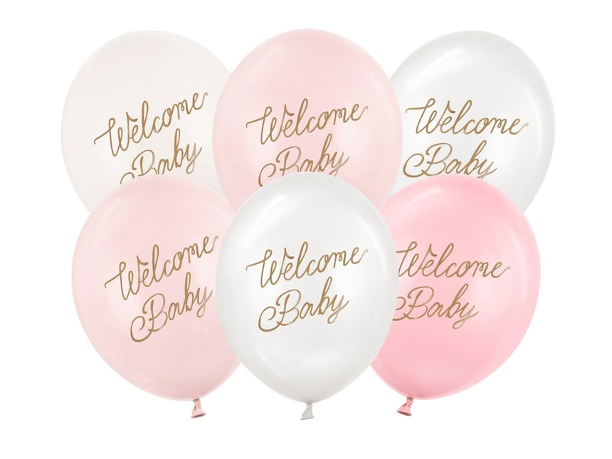 Hello Baby Ballonnen Roze 30cm 6st van Partydeco koop je bij Partywinkel