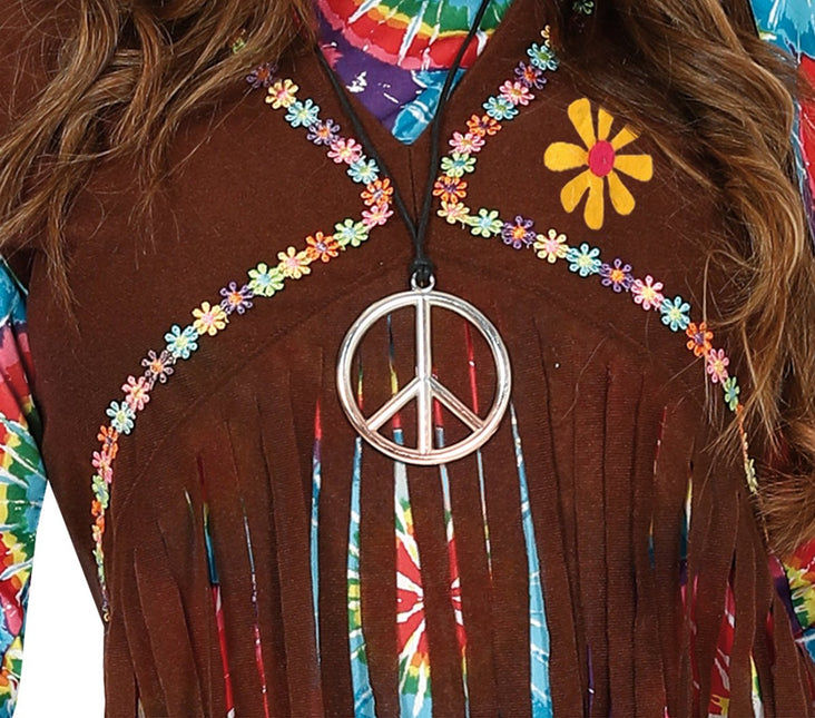 Hippie 60S Kostuum Gekleurd Dames Met Bruin Vest van Fiestas Guirca koop je bij Partywinkel