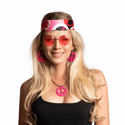 Hippie 60S Verkleedset Roze 4 delig van Partychimp koop je bij Partywinkel