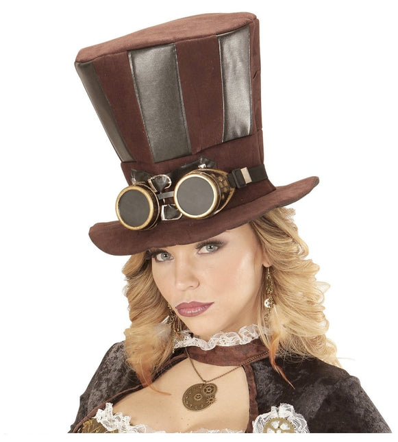 Hoed Steampunk Hoog Met Bril van Widmann koop je bij Partywinkel