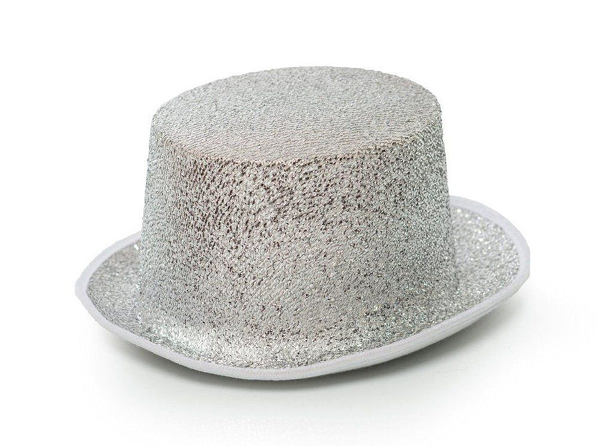 Hoge Hoed Glitter Zilver van Partychimp koop je bij Partywinkel