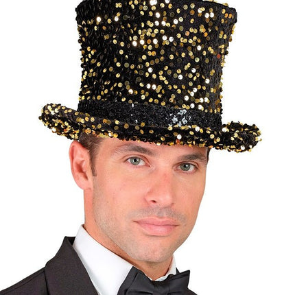 Hoge Hoed Pailletten Zwart/Goud van Widmann koop je bij Partywinkel