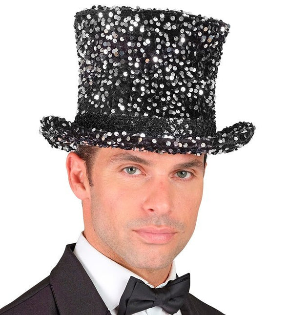 Hoge Hoed Pailletten Zwart/Zilver van Widmann koop je bij Partywinkel