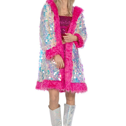 Holografisch Jas Dames Lang Met Pailletten van Wilbers & Wilbers koop je bij Partywinkel