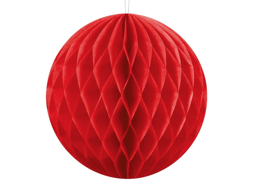 Honeycomb Bal Rood 10cm van Partydeco koop je bij Partywinkel