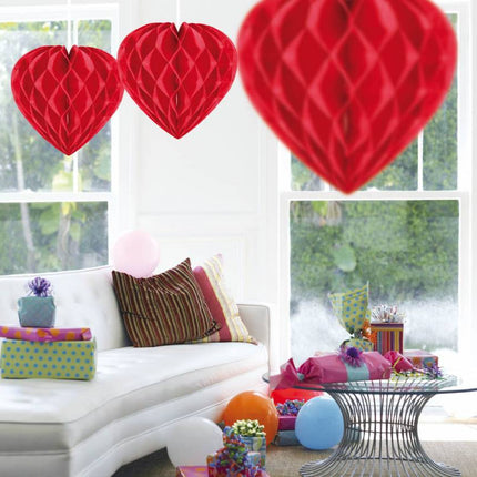 Honeycomb Rood Hart 30cm van Folat koop je bij Partywinkel