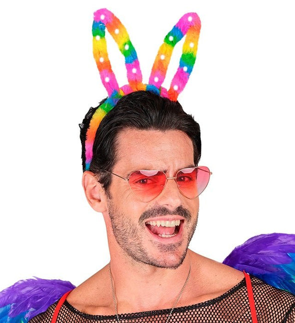 Hoofdband konijn regenboog met lampjes van Widmann koop je bij Partywinkel