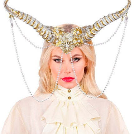 Hoofdbedekking hoorn wit goud van Widmann koop je bij Partywinkel