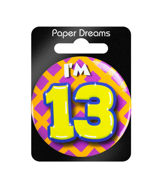 I'm 13 Button 13 Jaar 5,5cm van Paper Dreams koop je bij Partywinkel