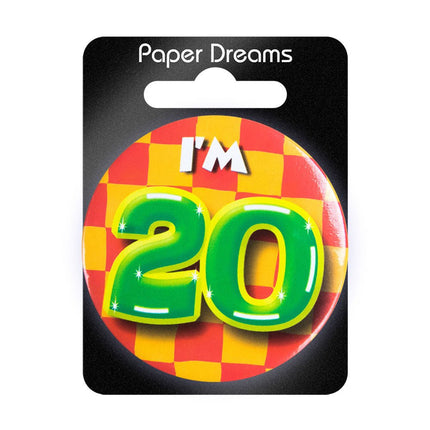 I'm 20 Button 20 Jaar 5,5cm van Paper Dreams koop je bij Partywinkel