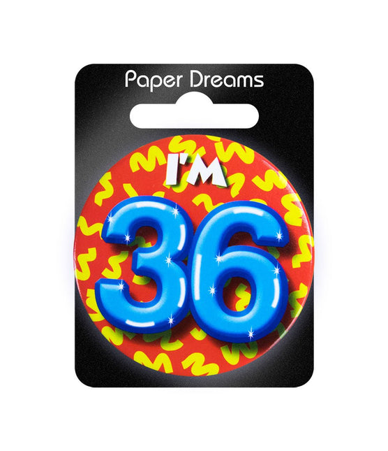 I'm 36 Button 36 Jaar 5,5cm van Paper Dreams koop je bij Partywinkel