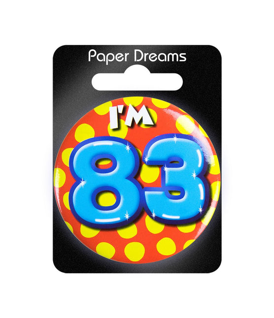 I'm 83 Button 83 Jaar 5,5cm van Paper Dreams koop je bij Partywinkel