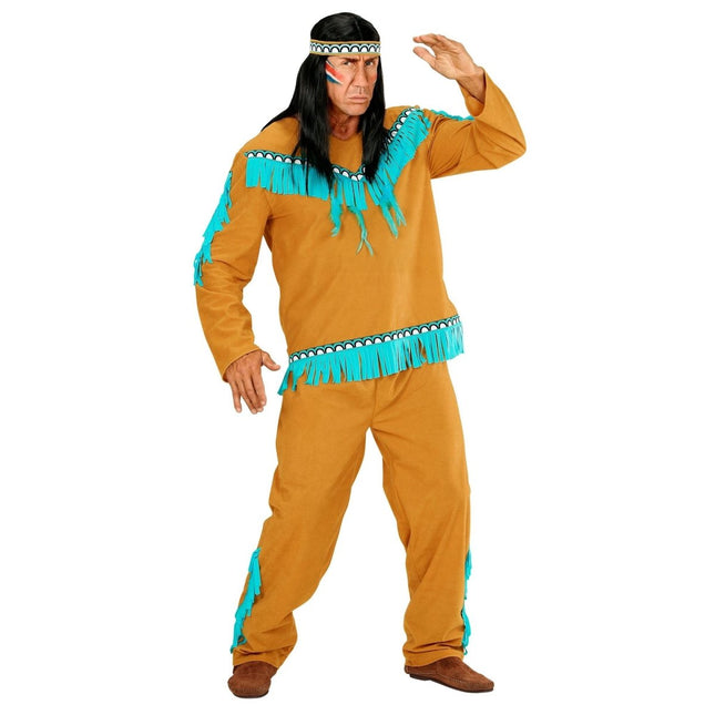 Indianen Kostuum Bruin Lichtblauw Heren van Widmann koop je bij Partywinkel