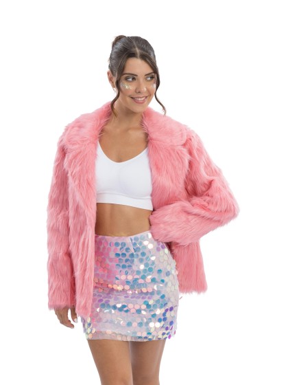 Falda de lentejuelas rosa iridiscente para mujer