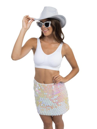 Falda blanca con lentejuelas para mujer