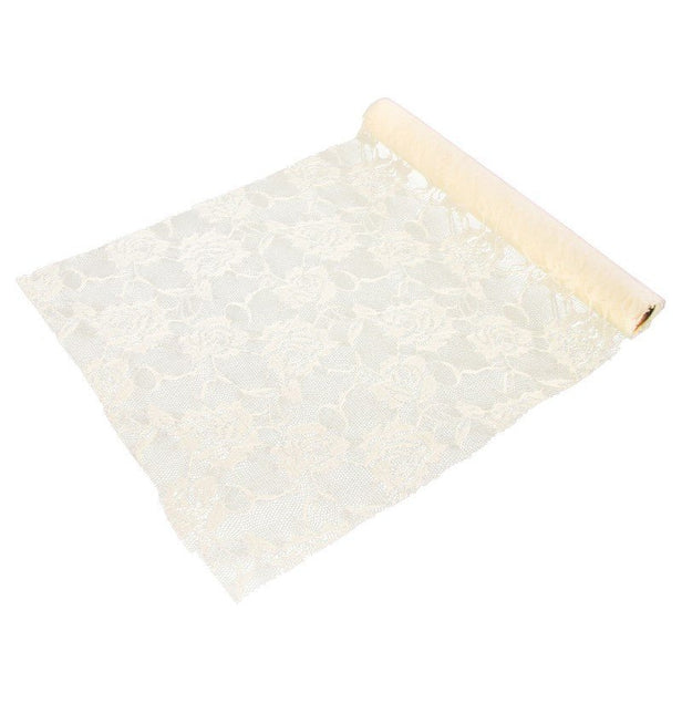 Ivoorkleurige Tafelloper Roses 5m van CHAKS koop je bij Partywinkel