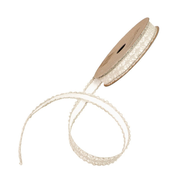 CINTA ADHESIVA DE ENCAJE DE ALGODÓN MARFIL 1 CM X 2 M