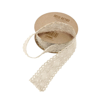 CINTA DE ENCAJE DE ALGODÓN MARFIL 2,5 CM X 2 M
