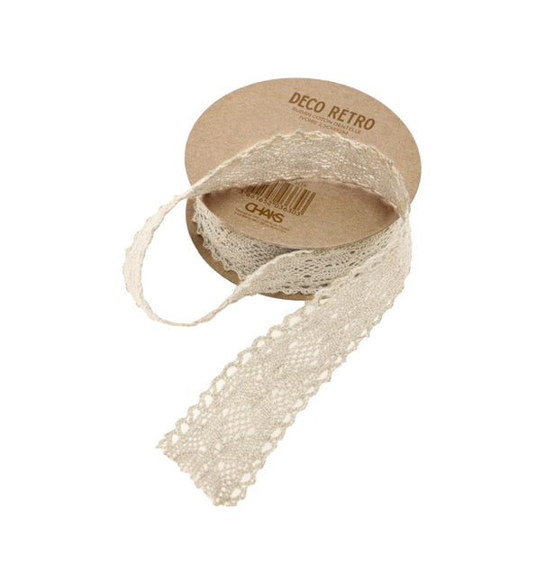CINTA DE ENCAJE DE ALGODÓN MARFIL 2,5 CM X 2 M