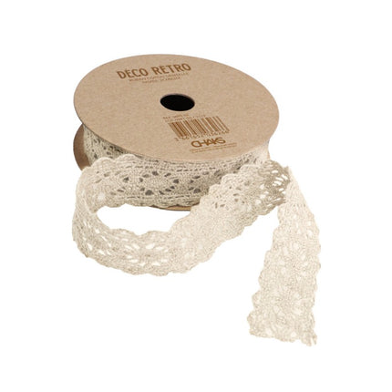 CINTA DE ENCAJE DE ALGODÓN MARFIL 2 CM X 2 M