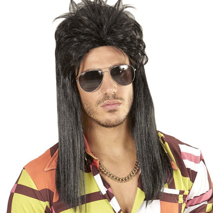 Jaren 80 Pruik Aso Lang Zwart van Widmann koop je bij Partywinkel