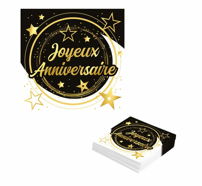 Joyeux Anniversaire Servetten 33cm 12st van Fiestas Guirca koop je bij Partywinkel