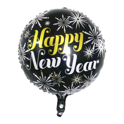 Globo de helio de Año Nuevo, negro, con motivos de fuegos artificiales, vacío, 45 cm